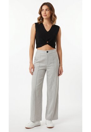 Pantalón Gris En Lino Para Mujer