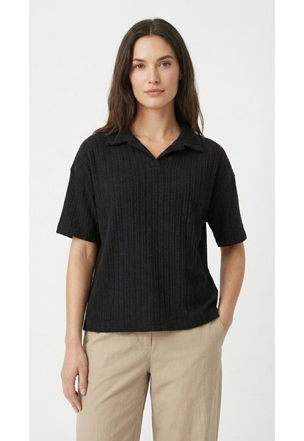Polo Negra Manga Corta Para Mujer