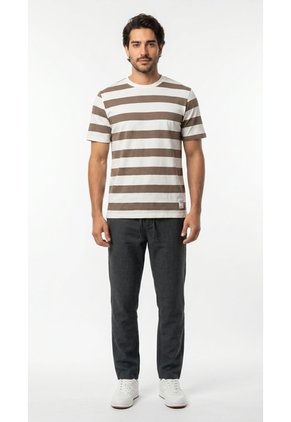 Camiseta Ivory A Rayas Café Manga Corta Para Hombre