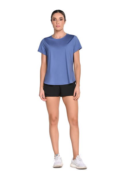 Camiseta Manga Corta Azul En Poliéster Para Mujer