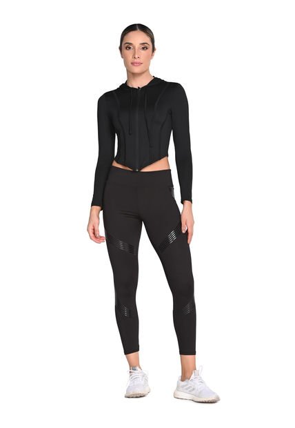 Buzo Con Cortes Decorativos Negro En Poliéster Para Mujer
