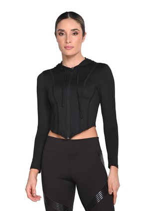 Buzo Con Cortes Decorativos Negro En Poliéster Para Mujer