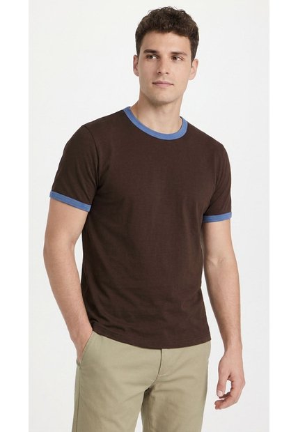 Camiseta Café Con Contraste Azul Para Hombre