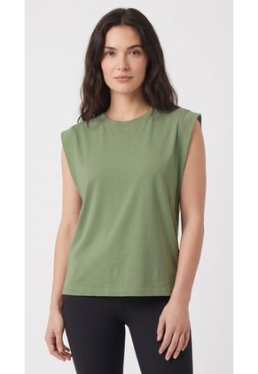 Camiseta Verde Manga Sisa Amplia Para Mujer
