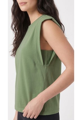 Camiseta Verde Manga Sisa Amplia Para Mujer