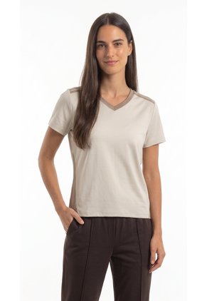 Camiseta Deportiva Beige Para Mujer