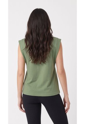 Camiseta Verde Manga Sisa Amplia Para Mujer