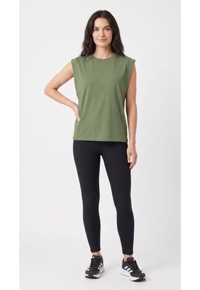Camiseta Verde Manga Sisa Amplia Para Mujer