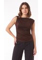 Blusa Café Manga Sisa Con Escote Drapeado Para Mujer de Belife