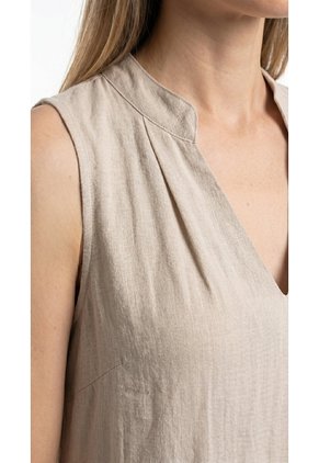 Vestido Largo Arena Con Cuello Nerú Para Mujer