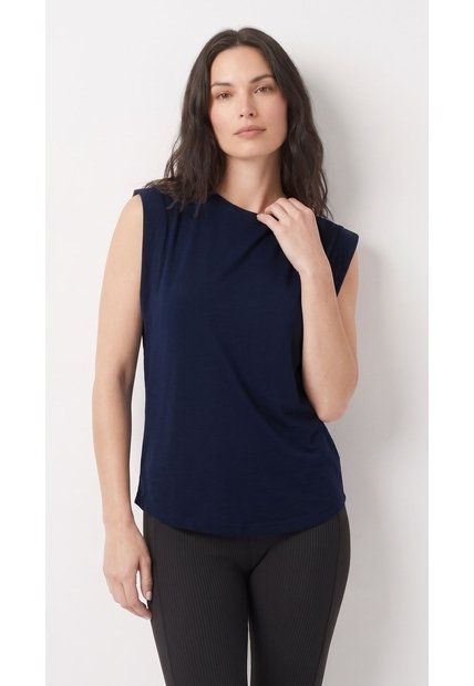 Camiseta Azul Oscuro Manga Sisa Amplia Para Mujer
