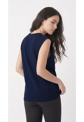 Camiseta Azul Oscuro Manga Sisa Amplia Para Mujer