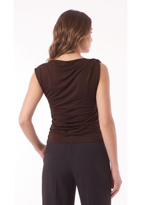 Blusa Café Manga Sisa Con Escote Drapeado Para Mujer