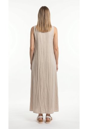 Vestido Largo Arena Con Cuello Nerú Para Mujer