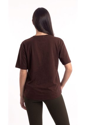 Camiseta Deportiva Café Con Ruedo Redondeado Para Mujer