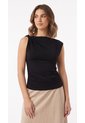 Blusa Negra Manga Sisa Con Escote Drapeado Para Mujer de Belife