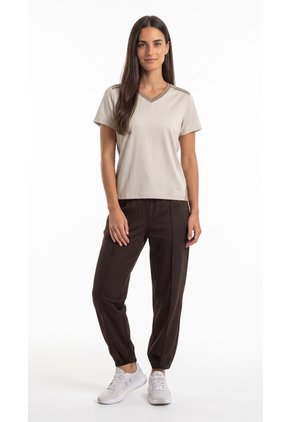 Camiseta Deportiva Beige Para Mujer