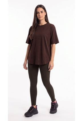 Camiseta Deportiva Café Con Ruedo Redondeado Para Mujer