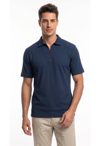 Polo Azul Oscuro Texturizada Para Hombre Belife