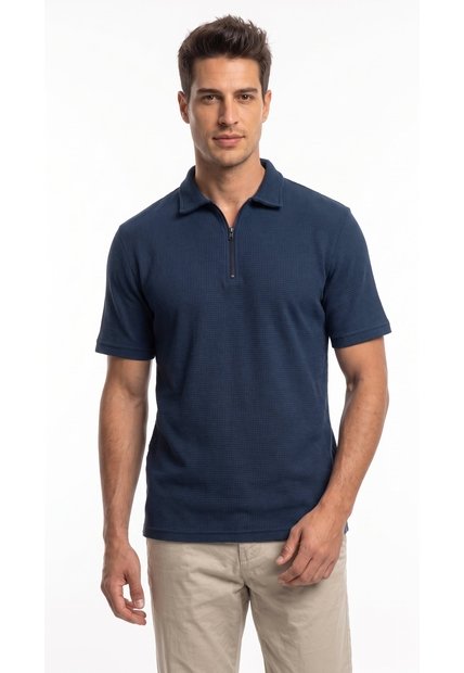 Polo Azul Oscuro Texturizada Para Hombre