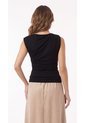 Blusa Negra Manga Sisa Con Escote Drapeado Para Mujer de Belife
