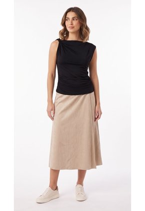 Blusa Negra Manga Sisa Con Escote Drapeado Para Mujer
