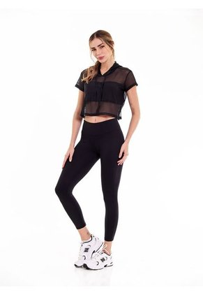 Camiseta Deportiva Negra En Malla Para Mujer Belife