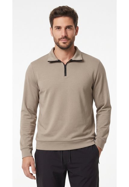 Buzo Taupe Con Cierre En Cuello Para Hombre