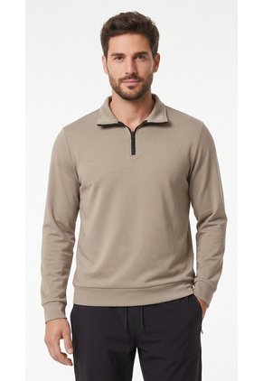 Buzo Taupe Con Cierre En Cuello Para Hombre