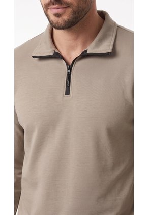 Buzo Taupe Con Cierre En Cuello Para Hombre