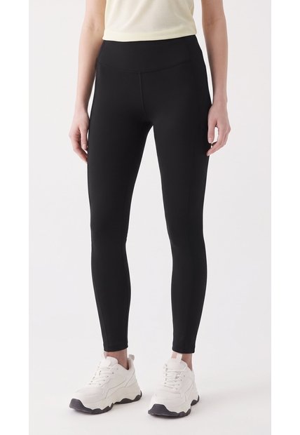 Leggings Deportivos Negros Con Rib Para Mujer