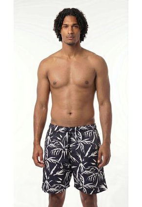 Bermuda De Playa Negra Estampada Para Hombre