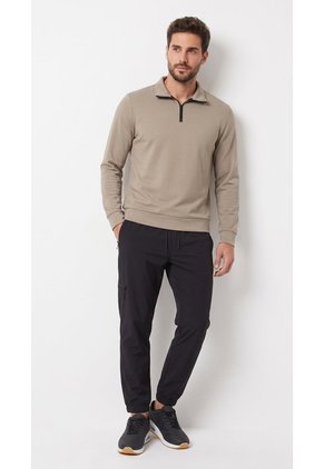 Buzo Taupe Con Cierre En Cuello Para Hombre
