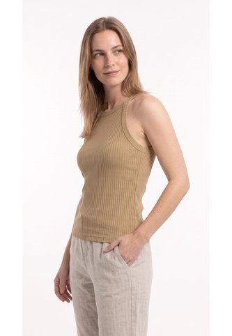 Camiseta Café Manga Sisa En Rib Para Mujer Belife