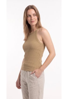 Camiseta Café Manga Sisa En Rib Para Mujer