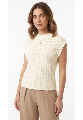 Camiseta Tejida Ivory Manga Corta Para Mujer