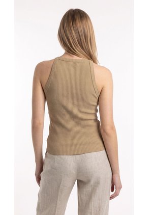 Camiseta Café Manga Sisa En Rib Para Mujer