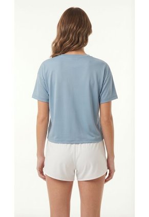 Camiseta Deportiva Azul Manga Corta Para Mujer