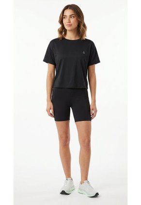 Camiseta Deportiva Negra Silueta Corta Para Mujer