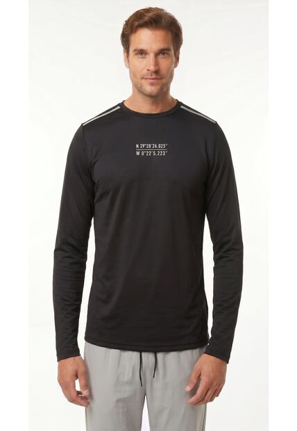 Camiseta Deportiva Negra Manga Larga Para Hombre