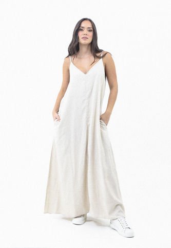 Vestido Largo Café Con Cargaderas Sesgadas Para Mujer Belife Belife