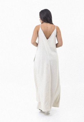 Vestido Largo Café Con Cargaderas Sesgadas Para Mujer Belife