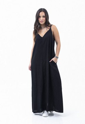 Vestido Largo Negro Con Cargaderas Sesgadas Para Mujer Belife