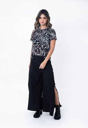 Camiseta Negra Manga Corta En Malla Sublimada Para Mujer Belife