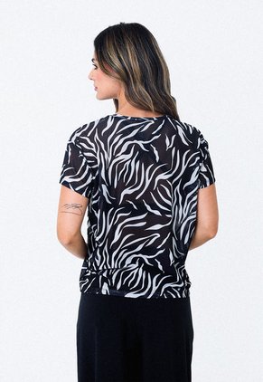 Camiseta Negra Manga Corta En Malla Sublimada Para Mujer Belife