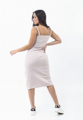 Vestido Midi Café Manga Sisa Y Abertura Frontal Para Mujer Belife