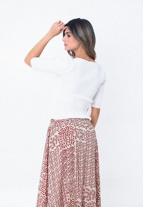 Blusa Blanca Con Escote Semi Cuadrado Y Manga 3/4 Para Mujer Belife