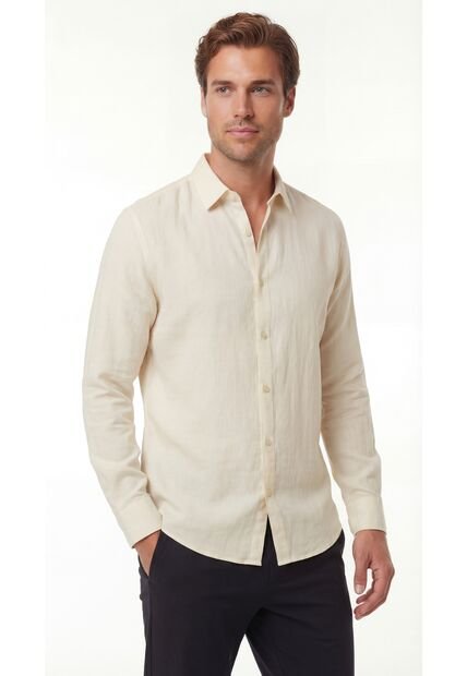Camisa Manga Larga Ivory En Lino Para Hombre