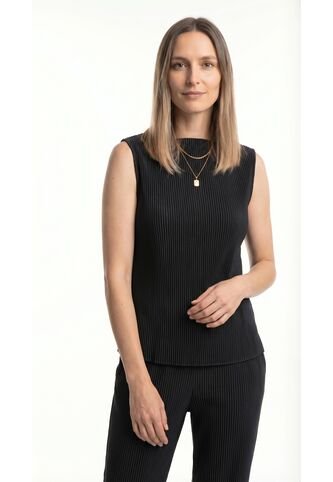 Camiseta Manga Sisa Con Textura Plisada Negra Para Mujer Belife