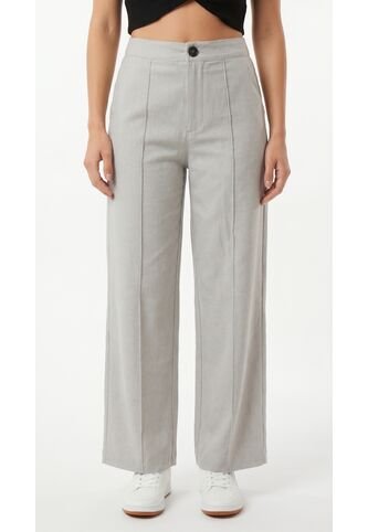 Pantalón Gris En Lino Para Mujer Belife